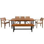 Outdoor Wood Dining Set For 7-8 Person with Removable Cushions, Ergonomic Chairs & Bench