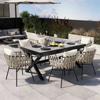 Iron Frame 7-Pieces Outdoor Dining Table with 6 Single Chairs