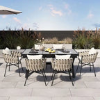 Iron Frame 7-Pieces Outdoor Dining Table with 6 Single Chairs