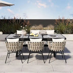 Iron Frame 7-Pieces Outdoor Dining Table with 6 Single Chairs