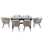 Iron Frame 7-Pieces Outdoor Dining Table with 6 Single Chairs