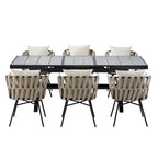 Iron Frame 7-Pieces Outdoor Dining Table with 6 Single Chairs