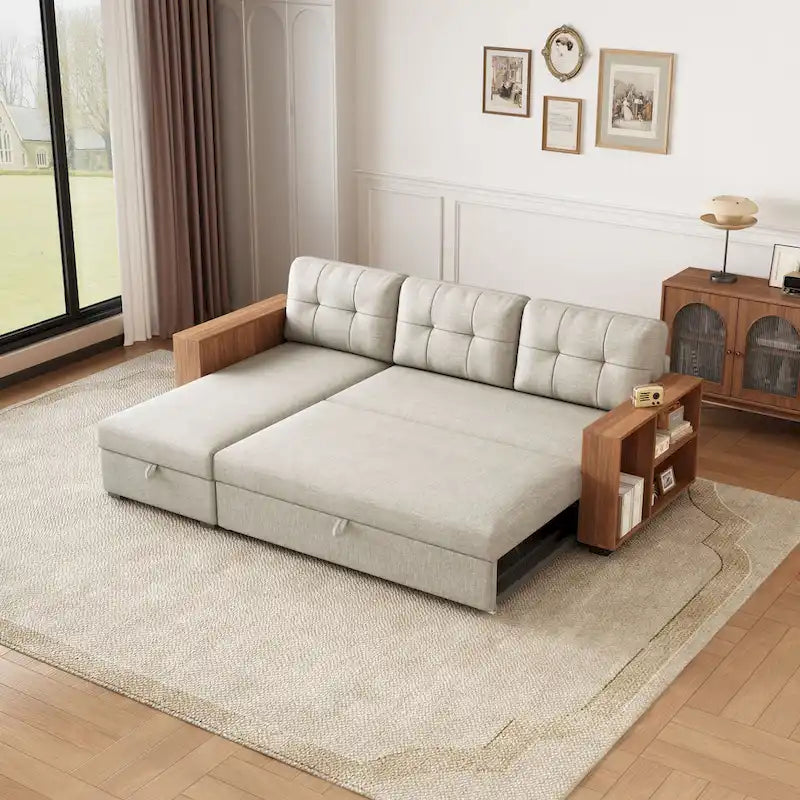 GDFStudio - Vinnas Convertible Sectional Sofa with Pull-Out Bed and Hidden Storage Chaise