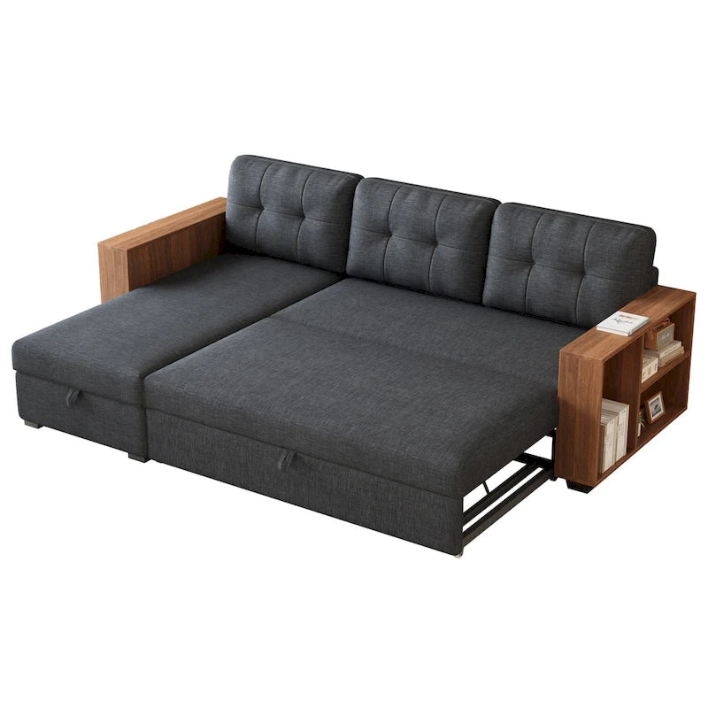 GDFStudio - Vinnas Convertible Sectional Sofa with Pull-Out Bed and Hidden Storage Chaise