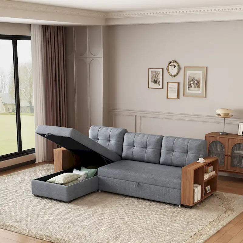 GDFStudio - Vinnas Convertible Sectional Sofa with Pull-Out Bed and Hidden Storage Chaise