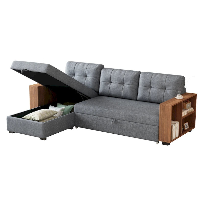 GDFStudio - Vinnas Convertible Sectional Sofa with Pull-Out Bed and Hidden Storage Chaise