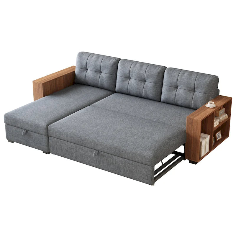 GDFStudio - Vinnas Convertible Sectional Sofa with Pull-Out Bed and Hidden Storage Chaise