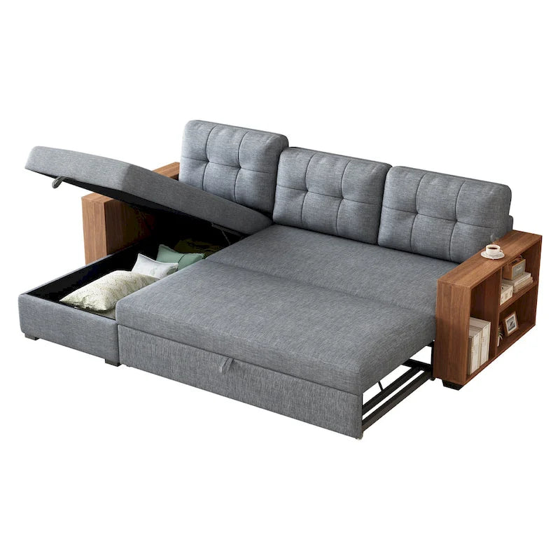 GDFStudio - Vinnas Convertible Sectional Sofa with Pull-Out Bed and Hidden Storage Chaise