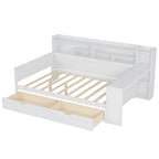 Wooden Full Size Daybed with Storage Shelves, Two Drawers & Study Desk,Antique White