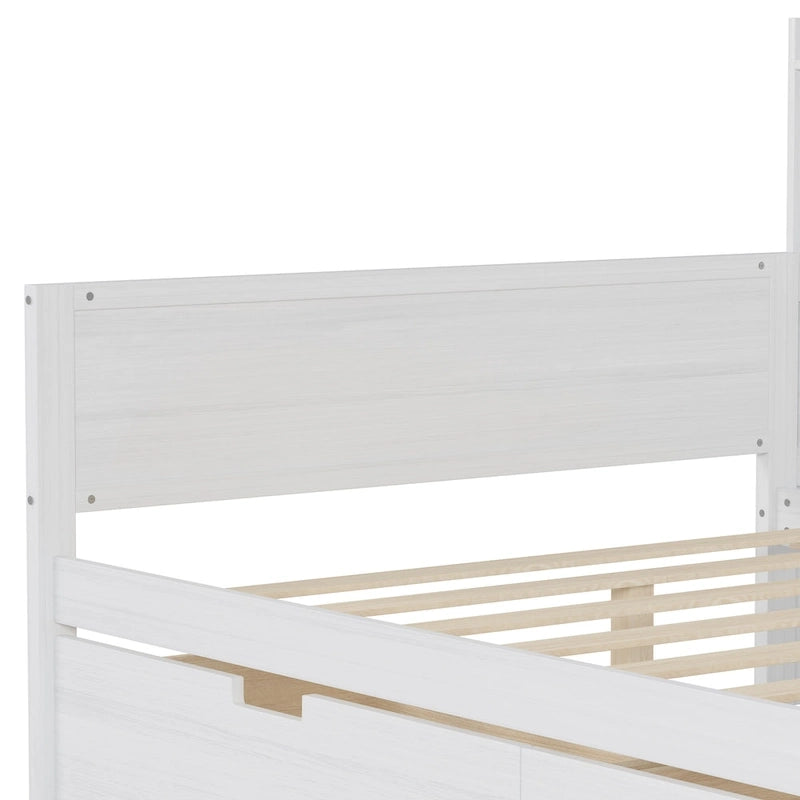 Wooden Full Size Daybed with Storage Shelves, Two Drawers & Study Desk,Antique White