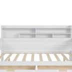 Wooden Full Size Daybed with Storage Shelves, Two Drawers & Study Desk,Antique White