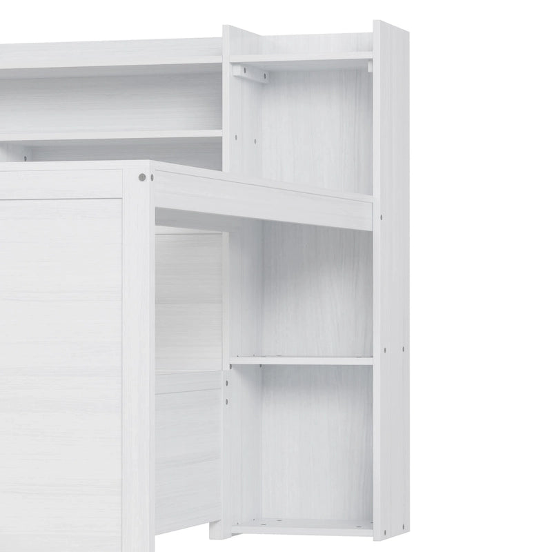 Wooden Full Size Daybed with Storage Shelves, Two Drawers & Study Desk,Antique White
