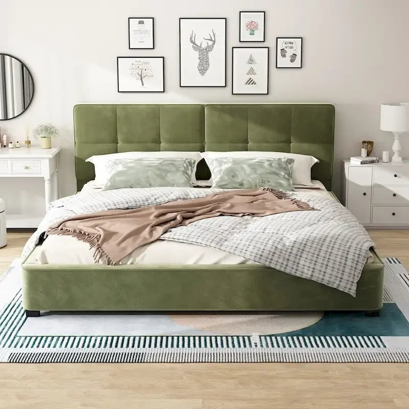 King Size Velvet Bed Frames Upholstered Platform Bed