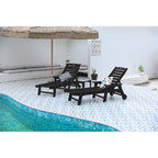 3-Piece Oversized Chaise Lounge Chair Set, All Weather Patio Lounge Chair with 5 Positions, Wheels & Cup Holder