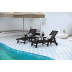 3-Piece Oversized Chaise Lounge Chair Set, All Weather Patio Lounge Chair with 5 Positions, Wheels & Cup Holder