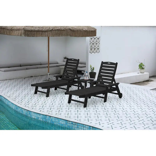 Set di 3 Chaise Longue Oversize, Chaise Longue da Esterno per Tutte le Stagioni con 5 Posizioni, Ruote e Portabicchieri
