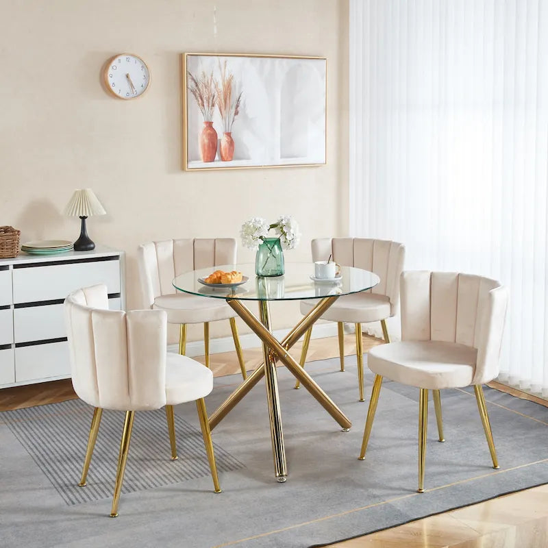 Velvet Dining Chairs with Gold Legs (Set of 2)