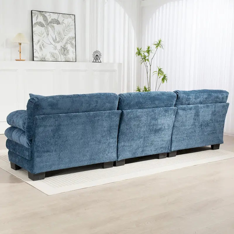 Divano Sezionale a L Trasformabile in Velluto Chenille da 120,87" con Pouf