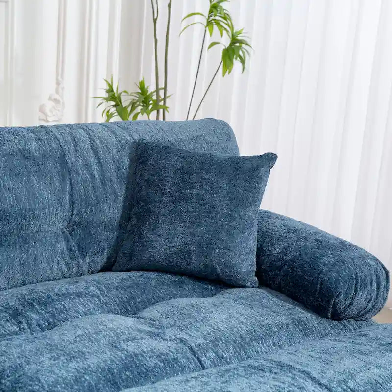 Divano Sezionale a L Trasformabile in Velluto Chenille da 120,87" con Pouf
