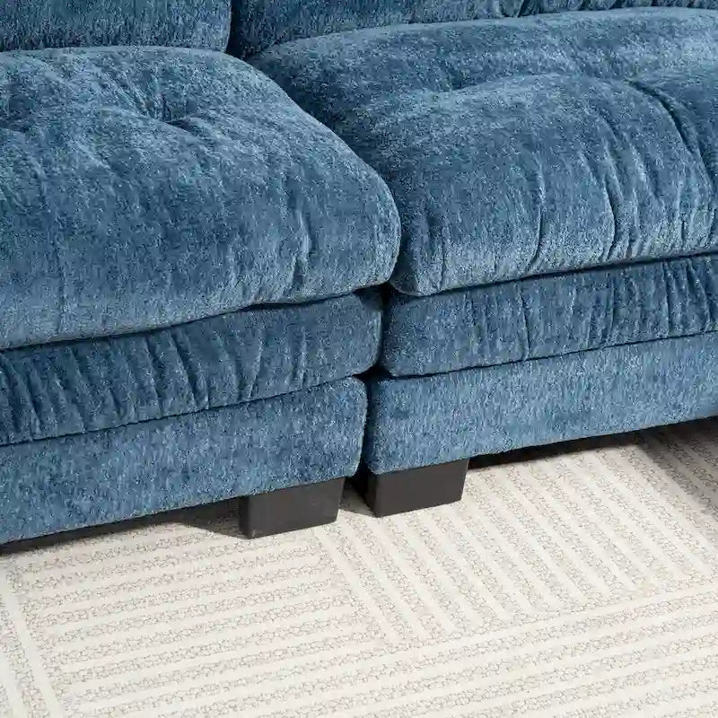Divano Sezionale a L Trasformabile in Velluto Chenille da 120,87" con Pouf