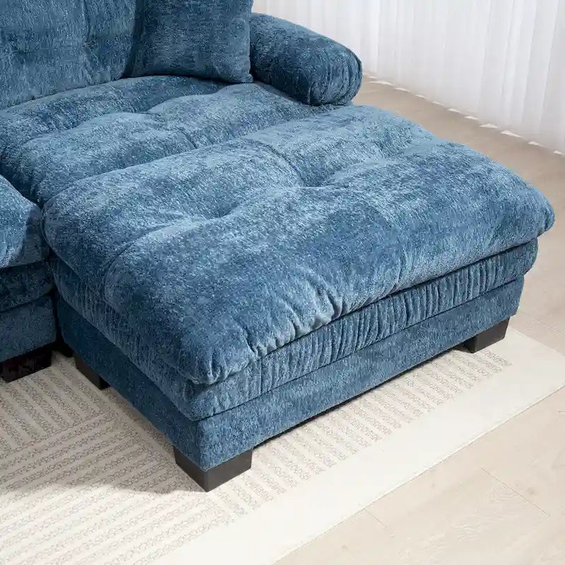 Divano Sezionale a L Trasformabile in Velluto Chenille da 120,87" con Pouf