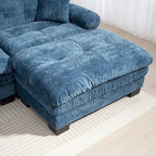 Divano Sezionale a L Trasformabile in Velluto Chenille da 120,87" con Pouf