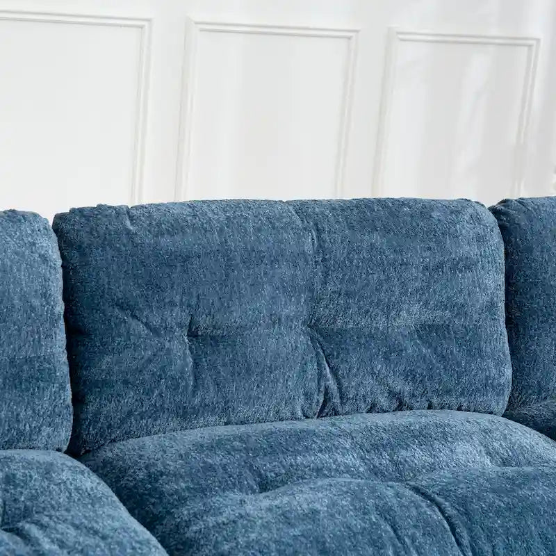 Divano Sezionale a L Trasformabile in Velluto Chenille da 120,87" con Pouf