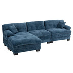 Divano Sezionale a L Trasformabile in Velluto Chenille da 120,87" con Pouf
