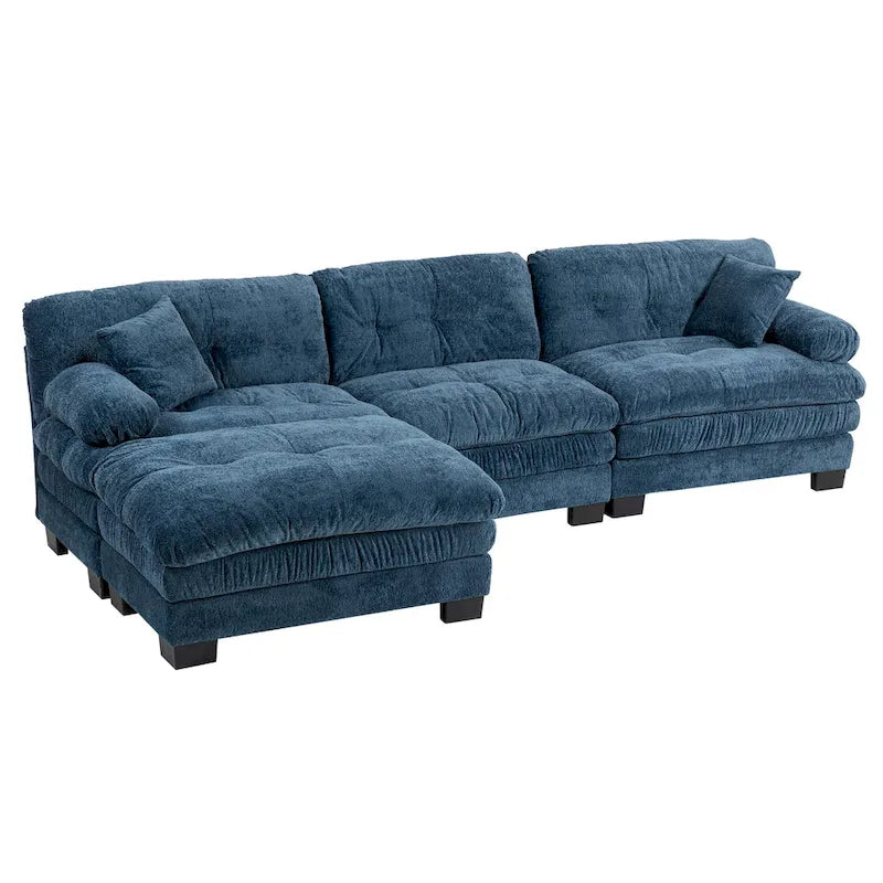 Divano Sezionale a L Trasformabile in Velluto Chenille da 120,87" con Pouf