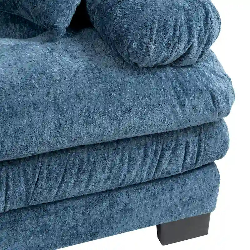 Divano Sezionale a L Trasformabile in Velluto Chenille da 120,87" con Pouf