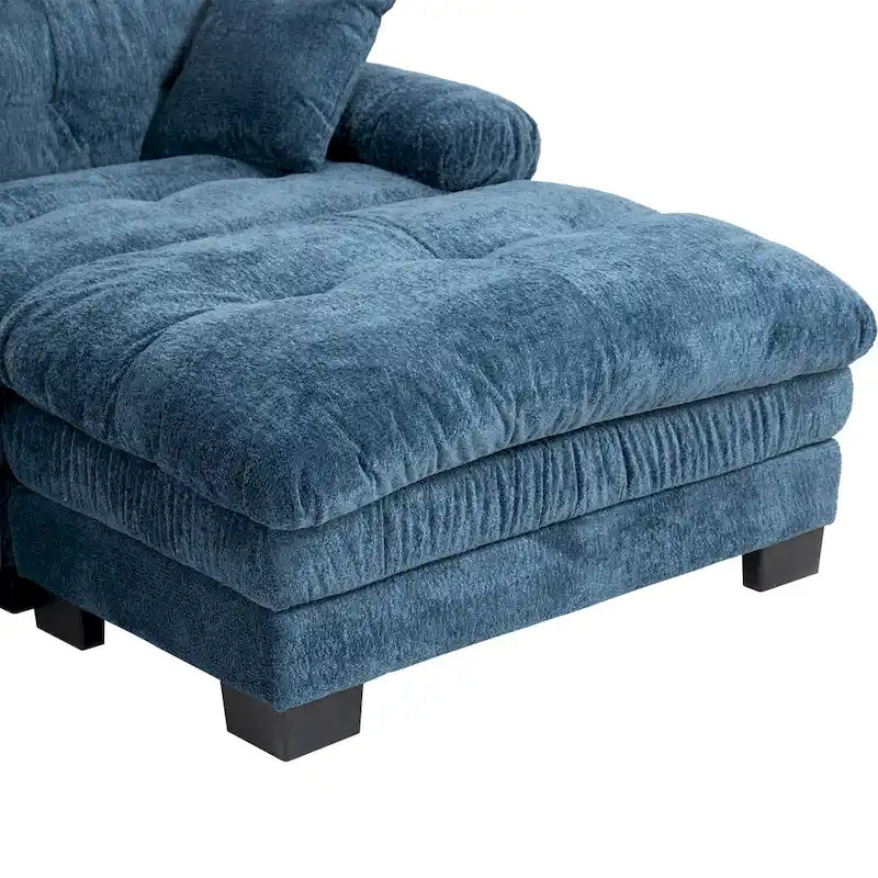 Divano Sezionale a L Trasformabile in Velluto Chenille da 120,87" con Pouf