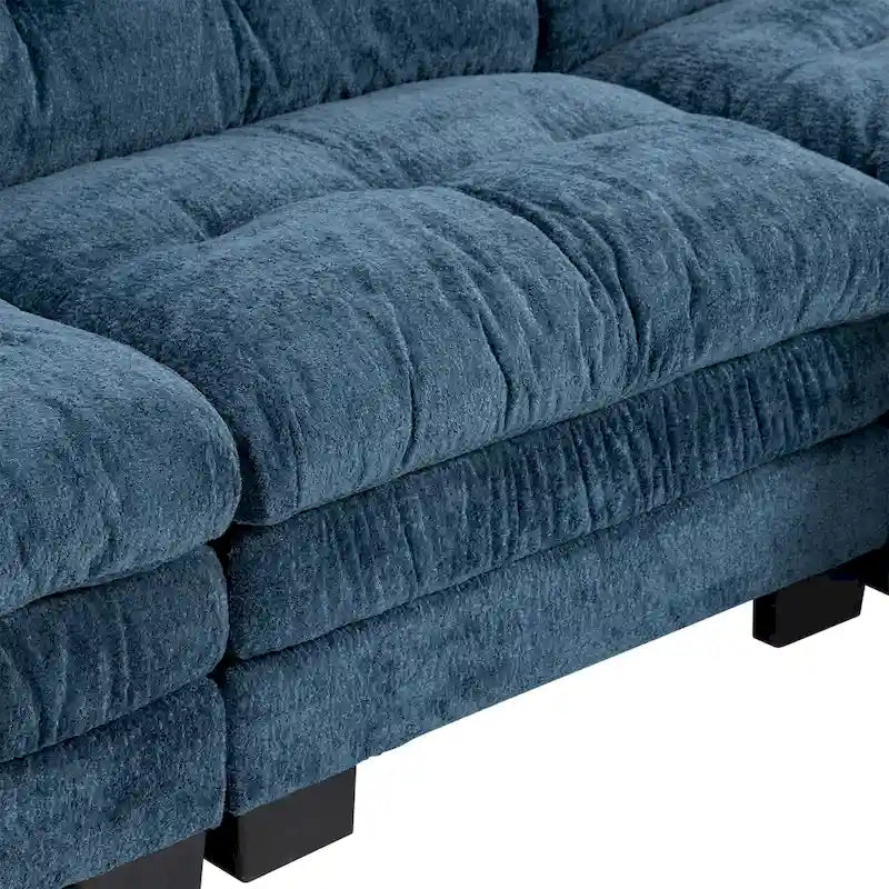 Divano Sezionale a L Trasformabile in Velluto Chenille da 120,87" con Pouf