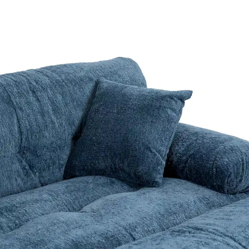 Divano Sezionale a L Trasformabile in Velluto Chenille da 120,87" con Pouf