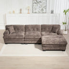 Divano Sezionale a L Trasformabile in Velluto Chenille da 120,87" con Pouf