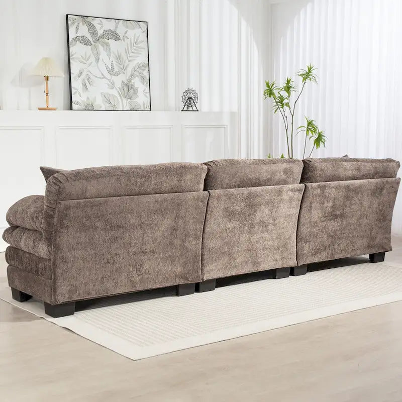 Divano Sezionale a L Trasformabile in Velluto Chenille da 120,87" con Pouf
