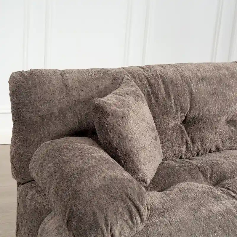 Divano Sezionale a L Trasformabile in Velluto Chenille da 120,87" con Pouf