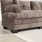 Divano Sezionale a L Trasformabile in Velluto Chenille da 120,87" con Pouf