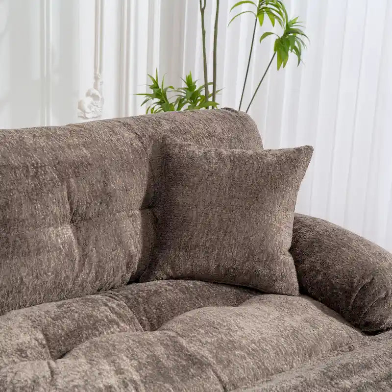 Divano Sezionale a L Trasformabile in Velluto Chenille da 120,87" con Pouf