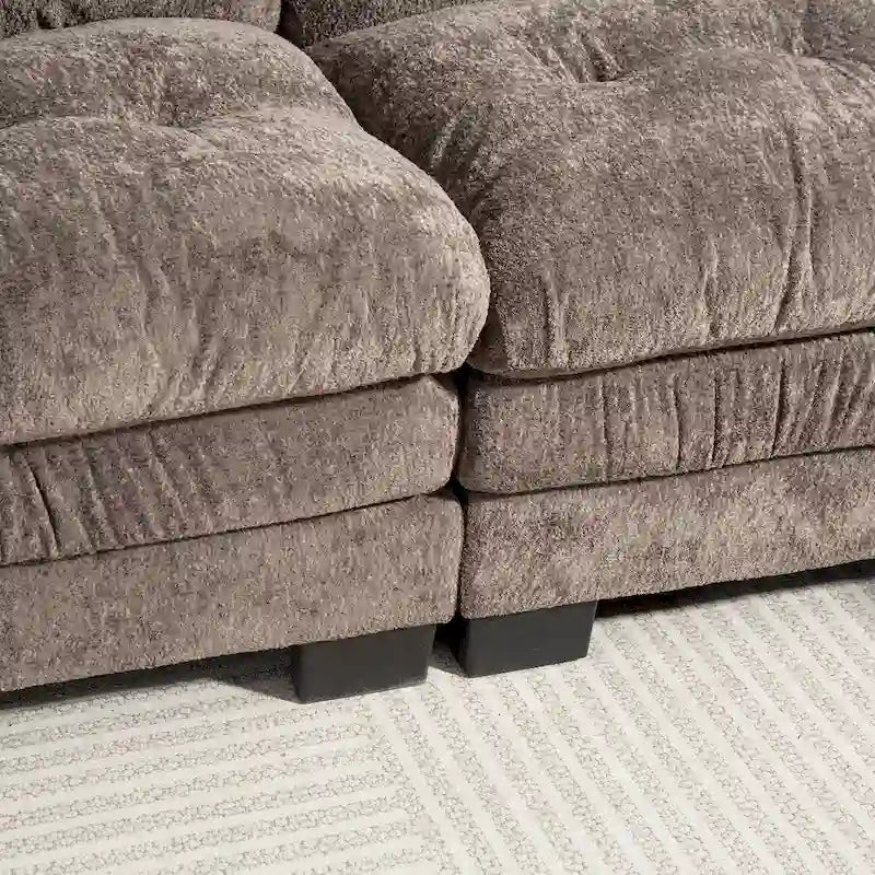 Divano Sezionale a L Trasformabile in Velluto Chenille da 120,87" con Pouf