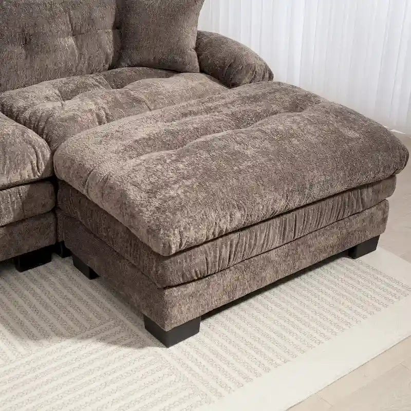 Divano Sezionale a L Trasformabile in Velluto Chenille da 120,87" con Pouf
