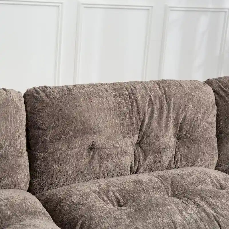 Divano Sezionale a L Trasformabile in Velluto Chenille da 120,87" con Pouf