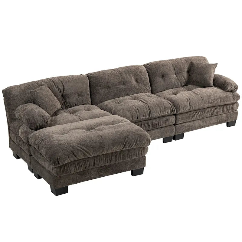Divano Sezionale a L Trasformabile in Velluto Chenille da 120,87" con Pouf