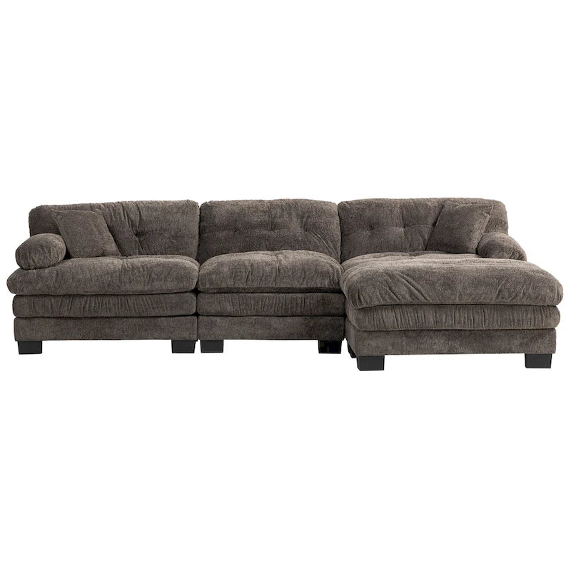 Divano Sezionale a L Trasformabile in Velluto Chenille da 120,87" con Pouf