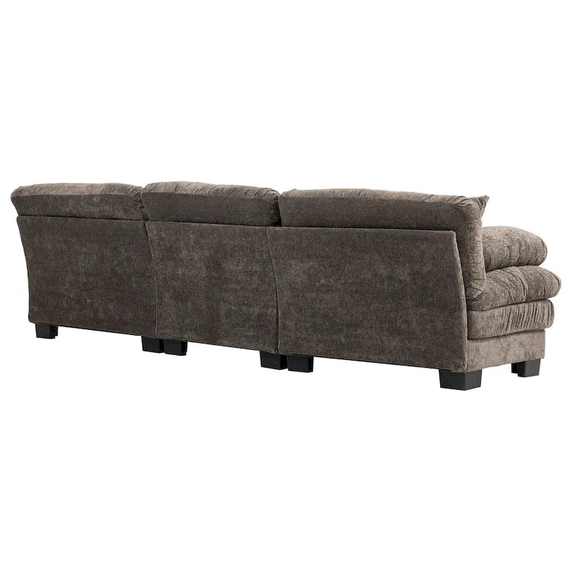 Divano Sezionale a L Trasformabile in Velluto Chenille da 120,87" con Pouf