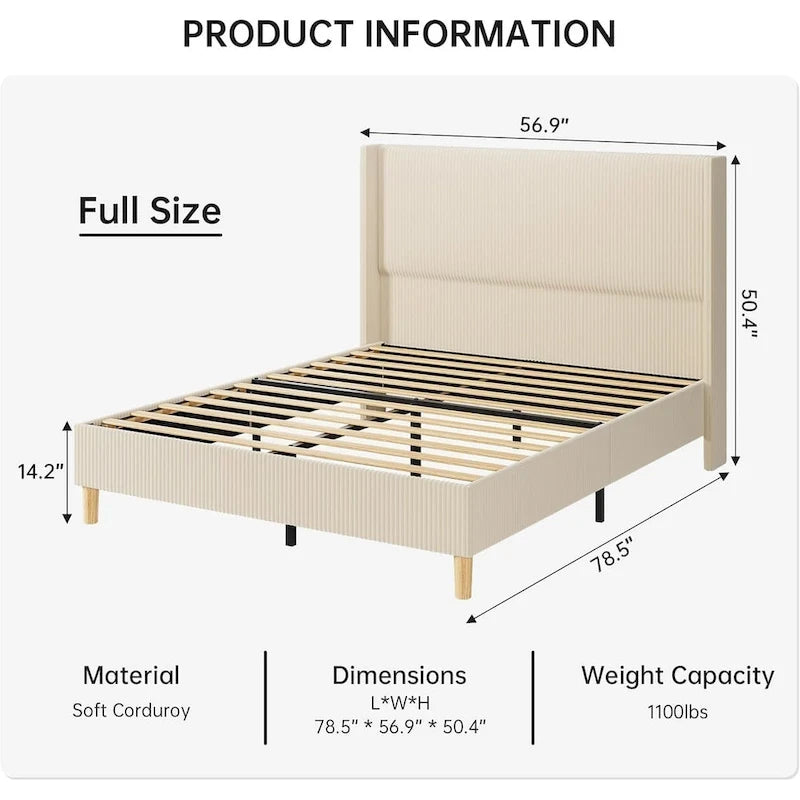 IDEALHOUSE Corduroy, Platform Bed with 51Tall Vertical Headboard