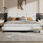 King Size Upholstered Platform Bed with LED Light Strips,Beige