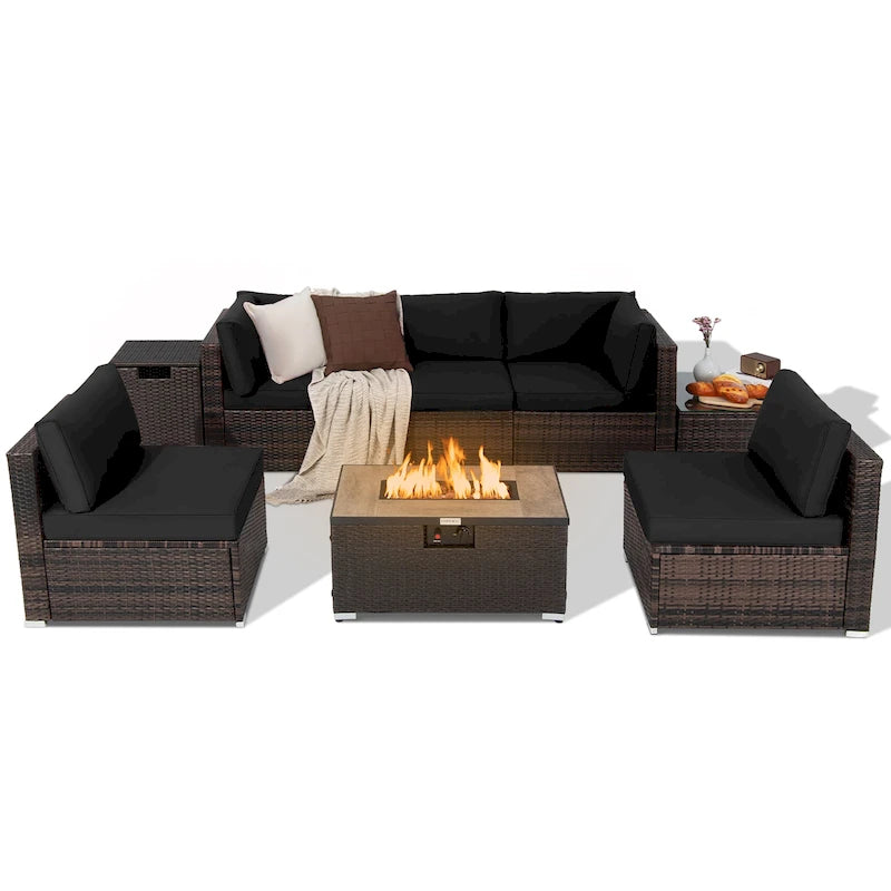 Costway Set Mobili da Giardino in Rattan 8 Pezzi Tavolo Braciere Porta Bombola - Vedi Dettagli