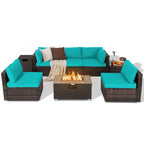 Costway 8PCS Patio Rattan Furniture Set Fire Pit Table Tank Holder - See Details