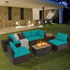 Costway 8PCS Patio Rattan Furniture Set Fire Pit Table Tank Holder - See Details