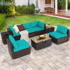Costway 8PCS Patio Rattan Furniture Set Fire Pit Table Tank Holder - See Details